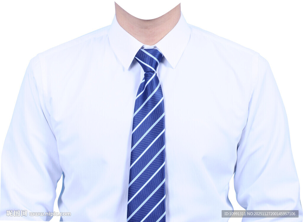 男士白色衬衫条纹领带素材