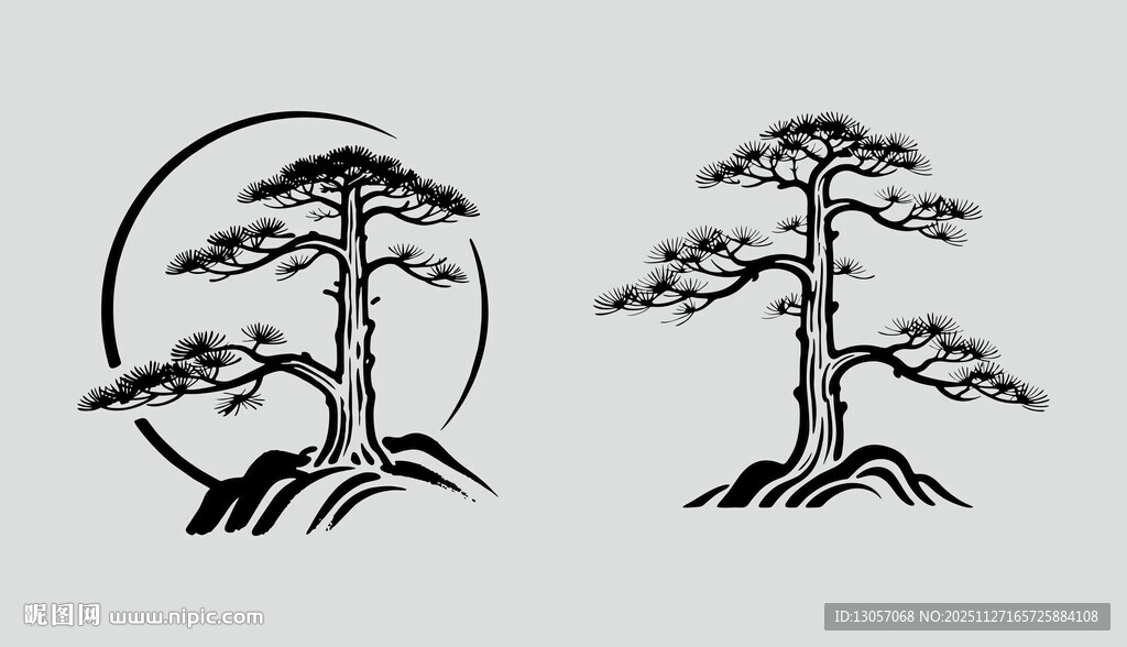 中式松树图案设计元素