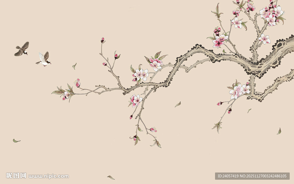 新中式海棠花鸟画