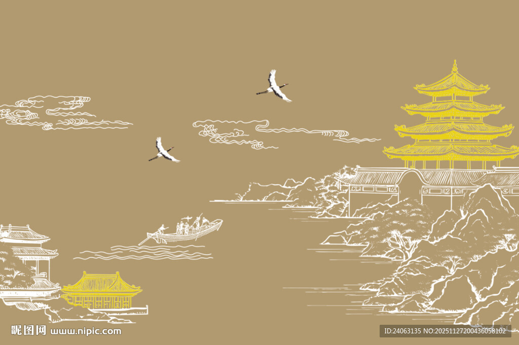 新中式阁楼楼阁背景墙