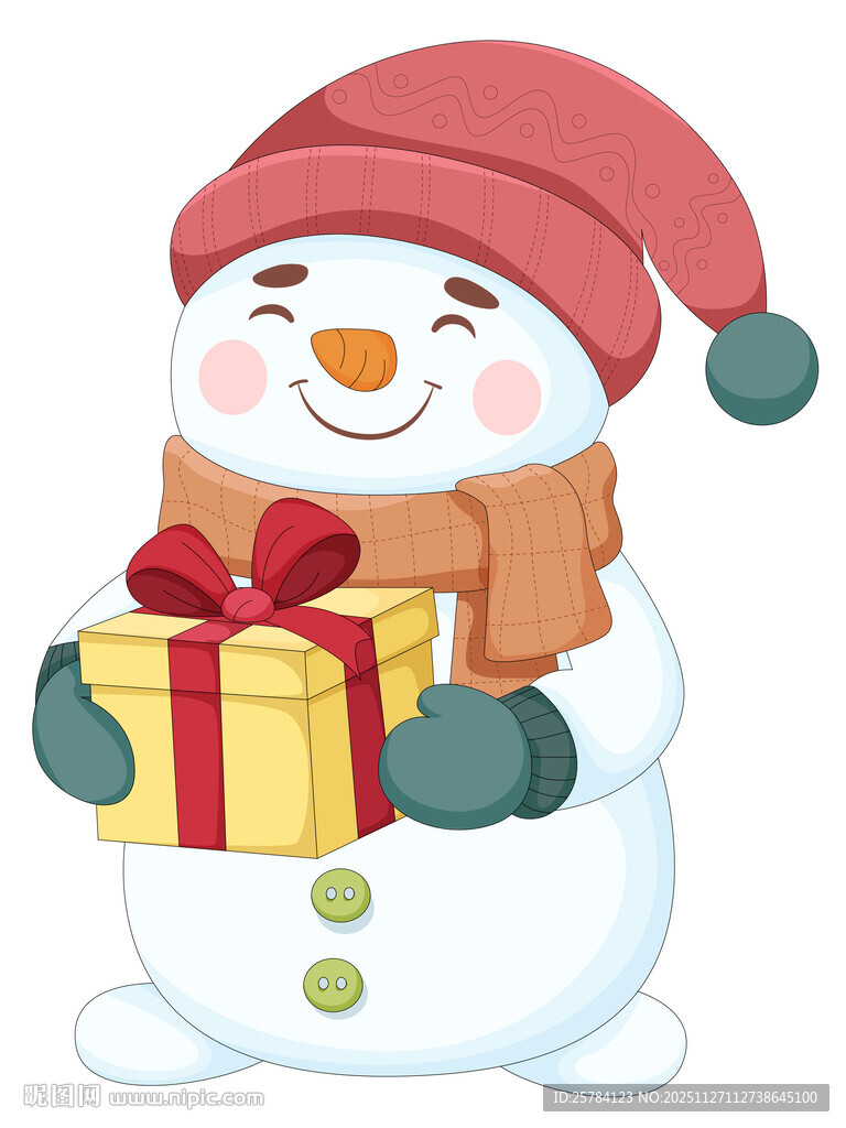 冬季戴帽子围巾拿礼物小雪人