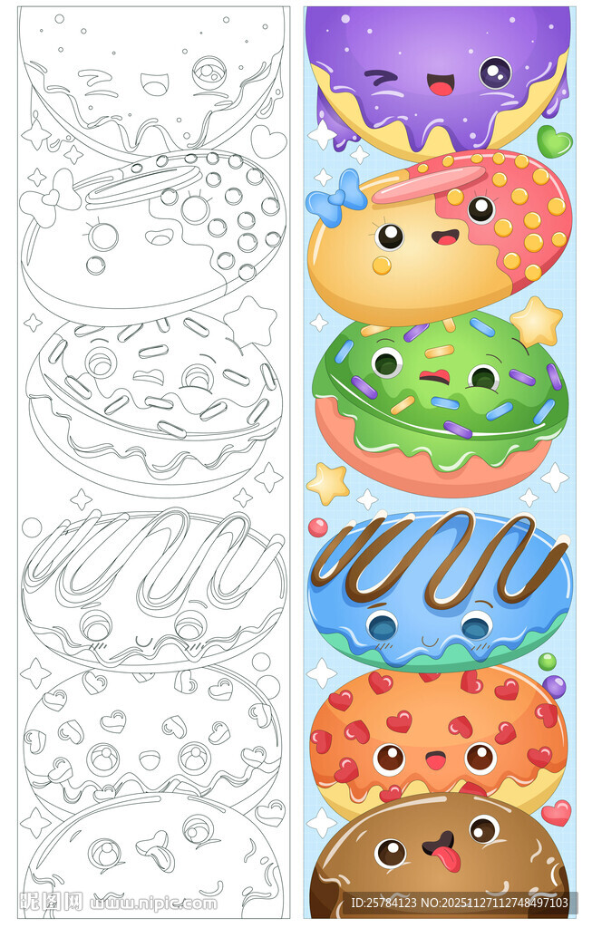 甜甜圈蛋糕点心店拟人化条幅插画