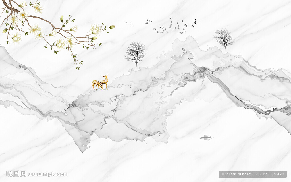 中式水墨画大理石背景墙