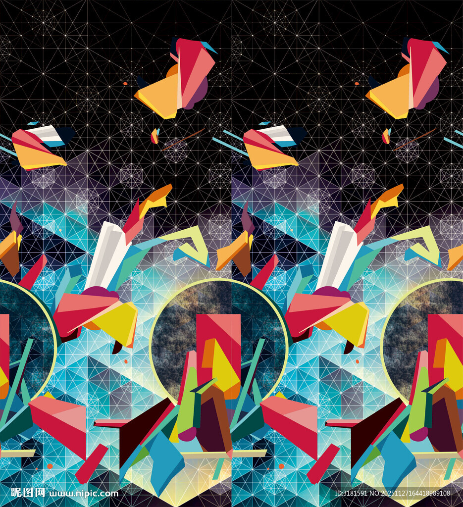 梦幻多彩书籍漂浮奇幻场景