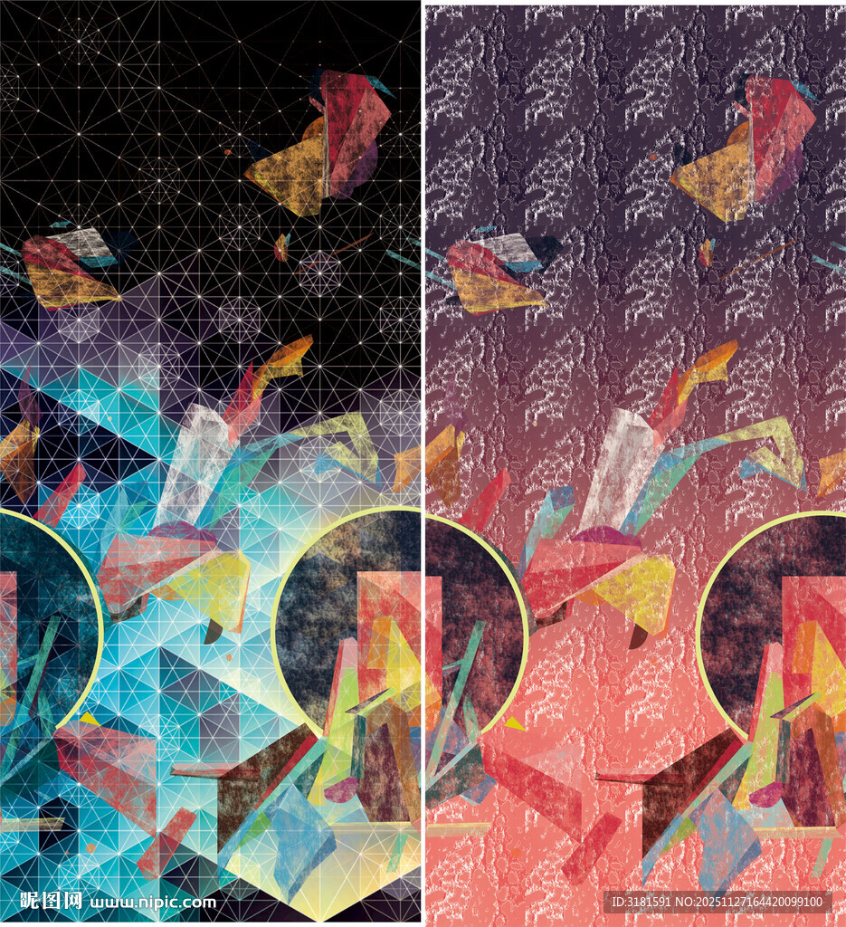 梦幻多彩几何抽象艺术画面