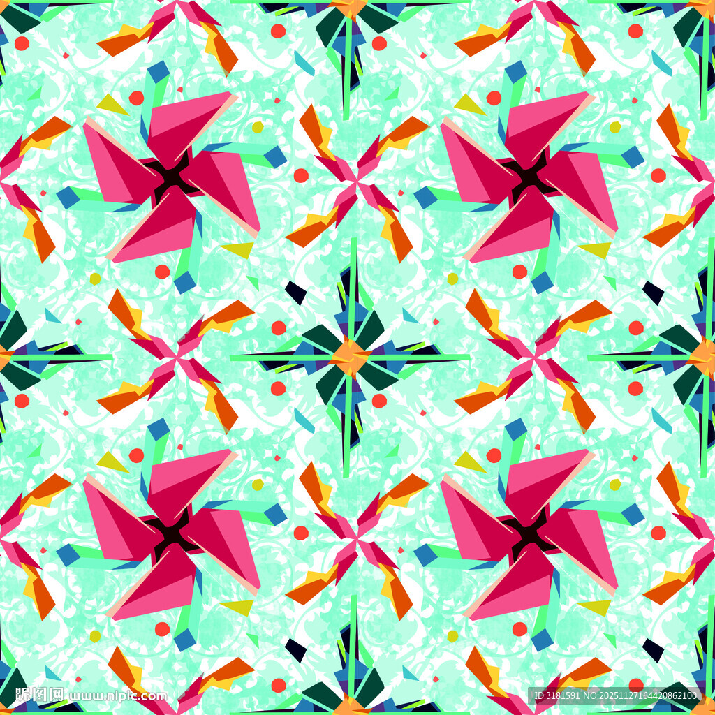 多彩风车几何图案背景