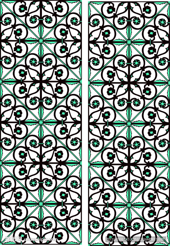 绿底黑白几何花纹图案