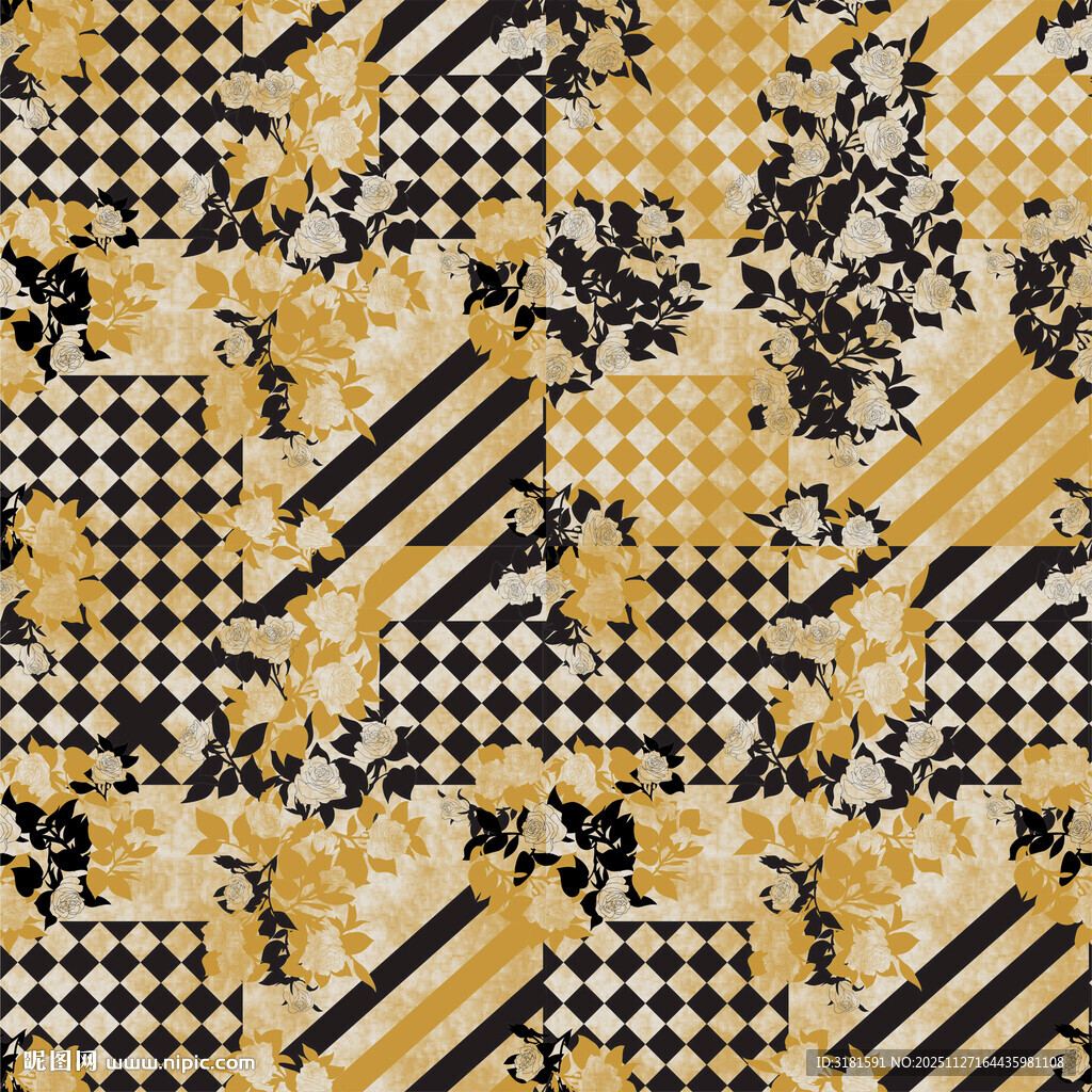 复古几何花卉拼接图案