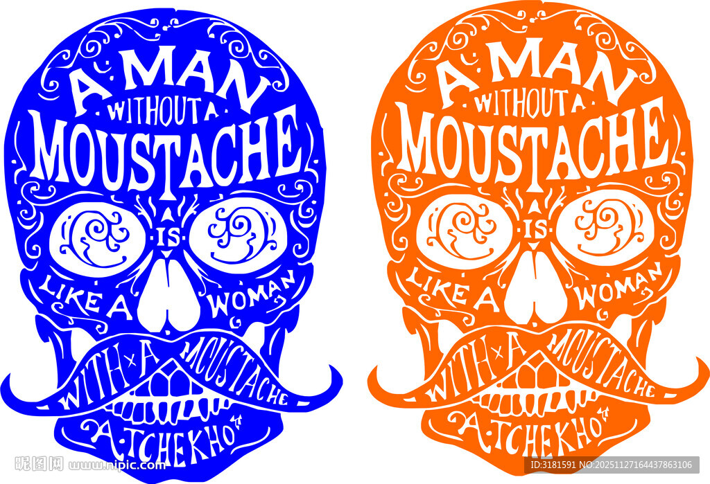 骷髅图案的个性胡子文字设计