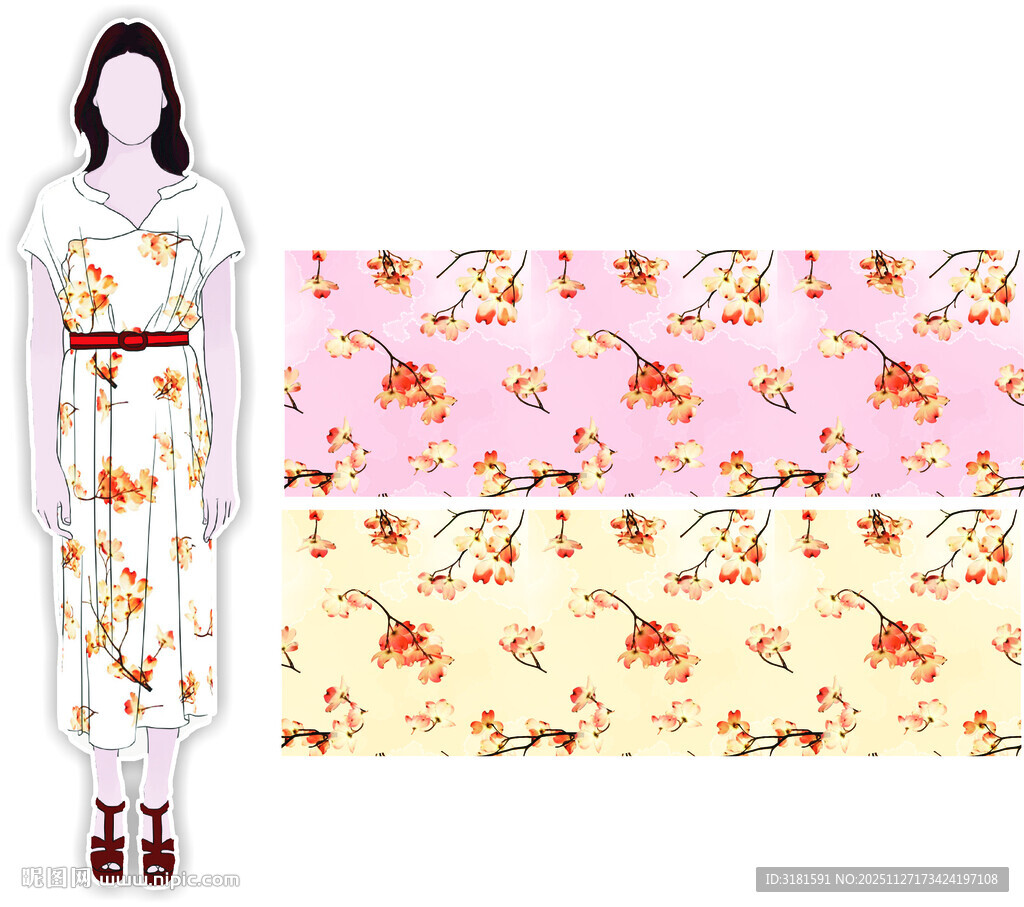 花卉图案女士连体裤设计图