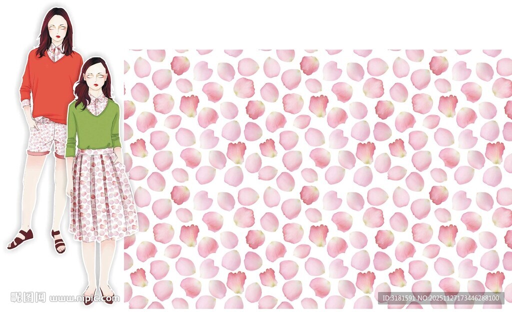 时尚女性与花卉图案背景