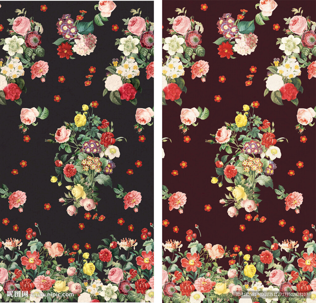 复古花卉图案布料设计