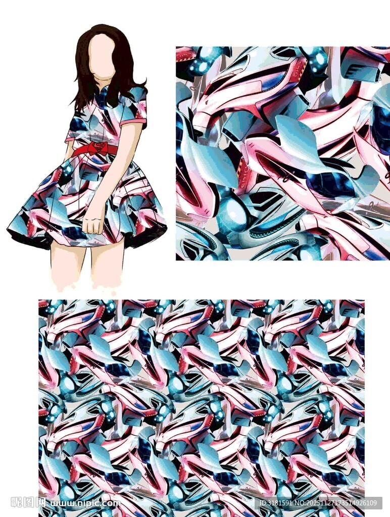 时尚几何图案连衣裙面料