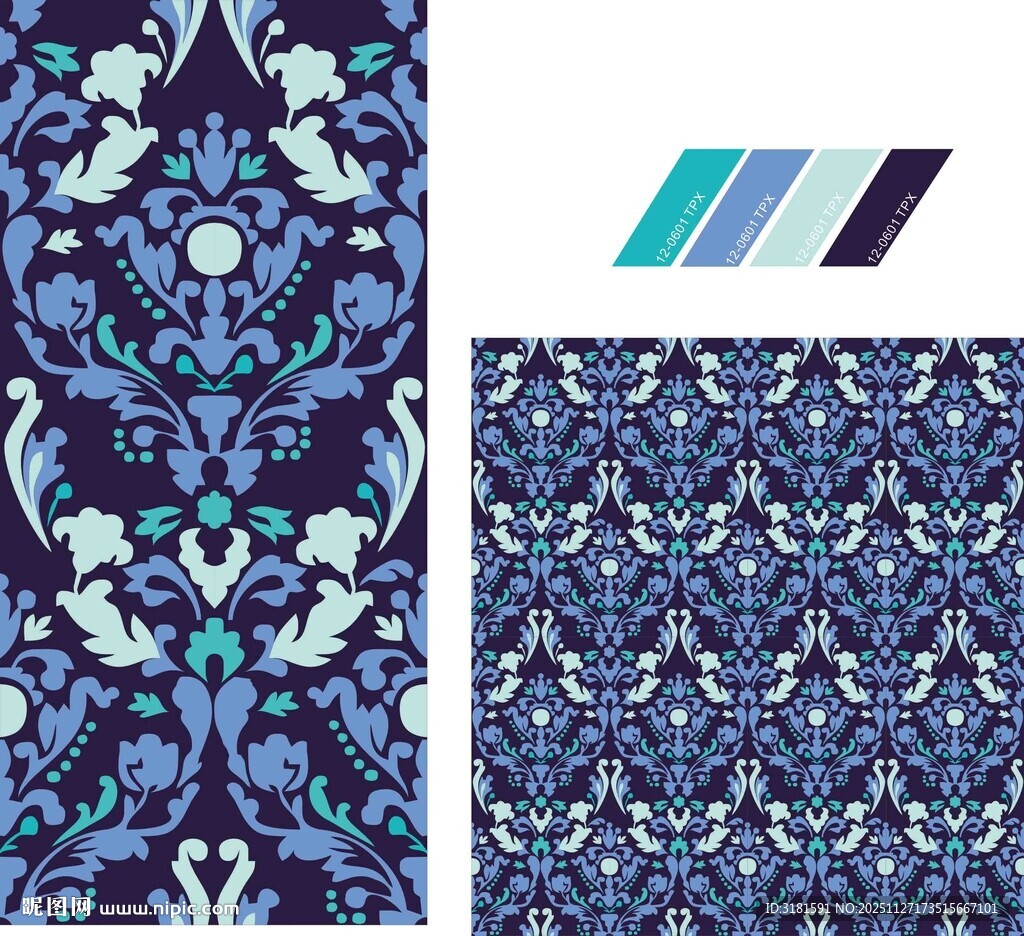蓝绿花卉图案设计素材