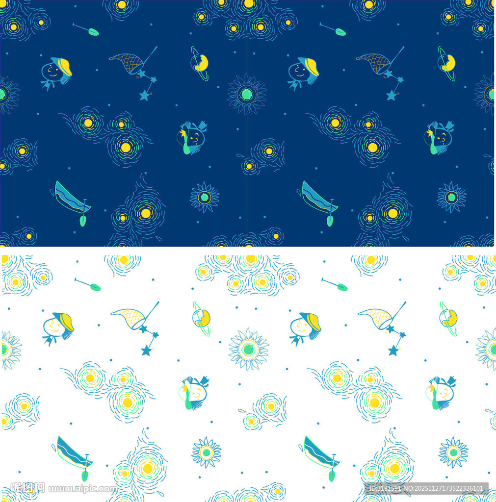 梦幻星空与花卉图案设计