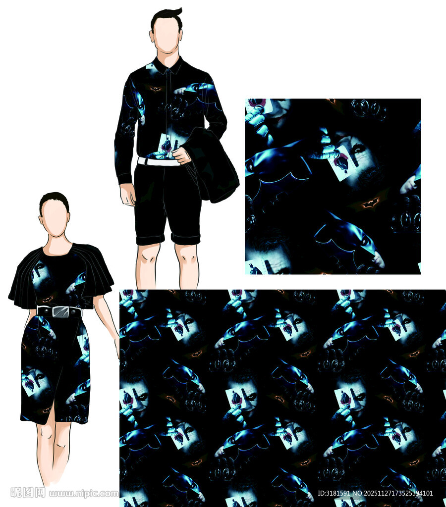 时尚黑底图案服饰套装