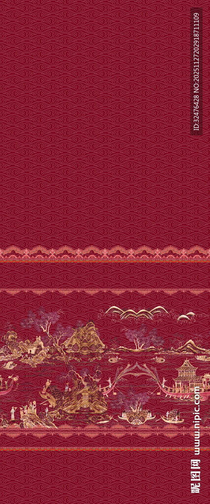 中式红色底纹传统花纹图案