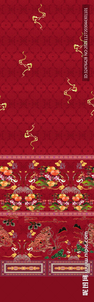 中式传统花纹红色装饰图案