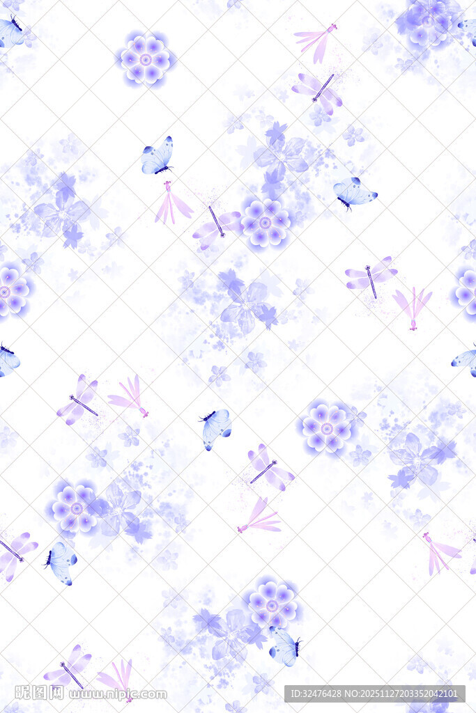 梦幻蓝紫色花朵背景图案