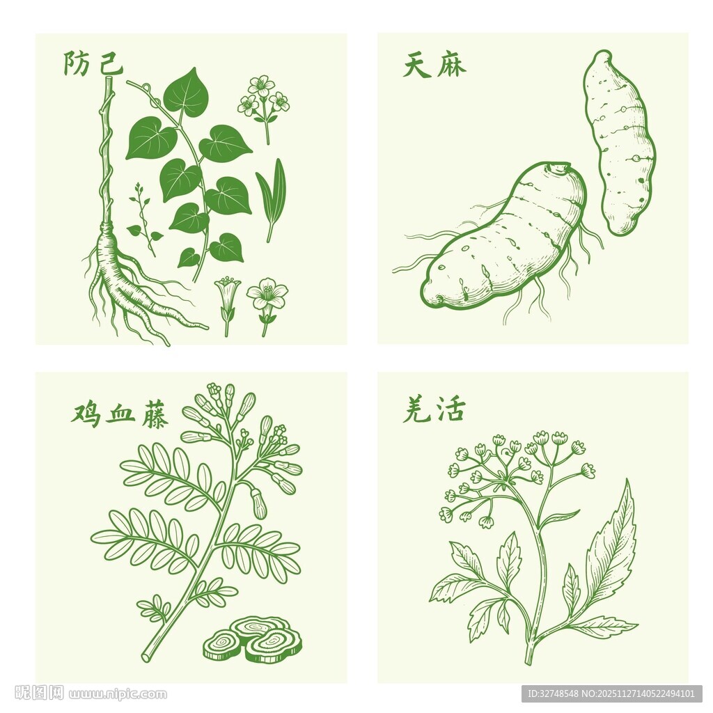 防己天麻鸡血藤羌活草药植物