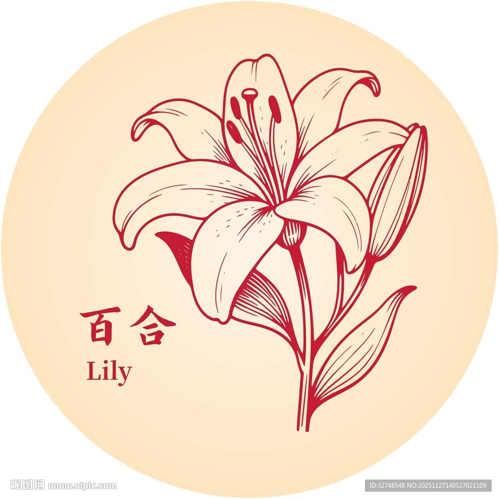 手绘百合图案优雅花卉风
