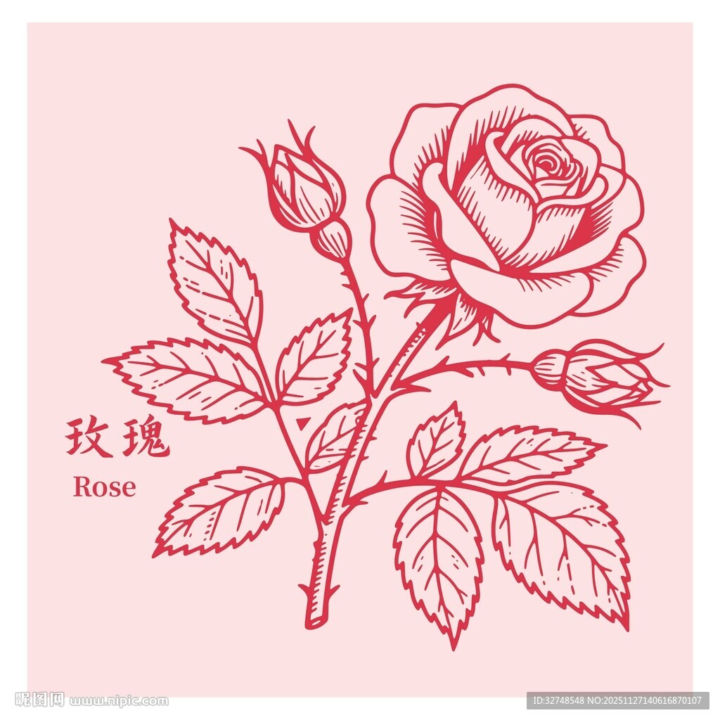 手绘玫瑰图案设计素材