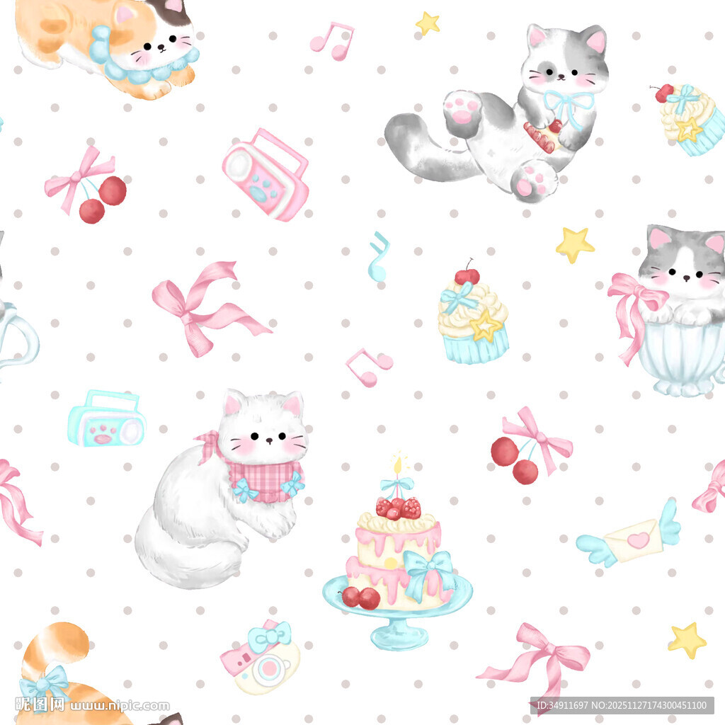 可爱猫咪与甜点图案背景