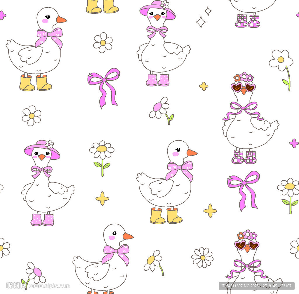 可爱小鸭花卉图案背景