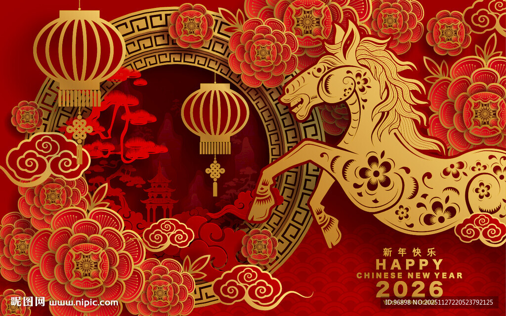 马年喜庆中式传统装饰图