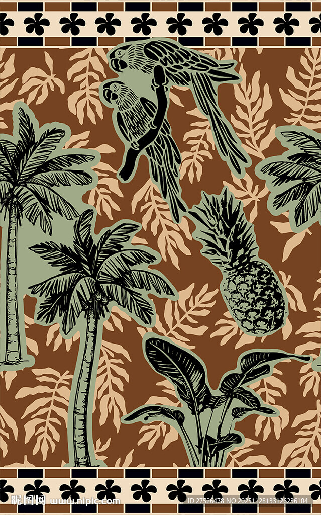 热带风情植物图案印花