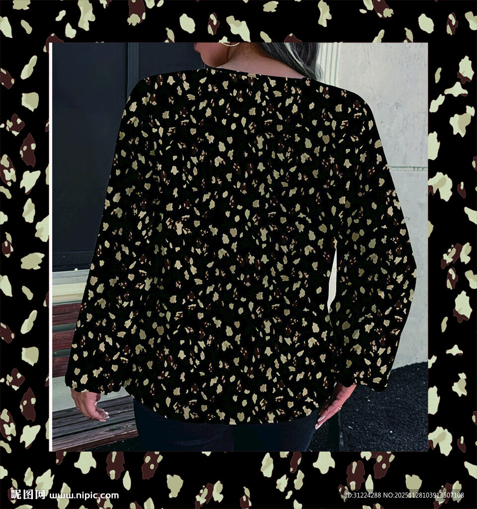 黑色碎花长袖上衣展示