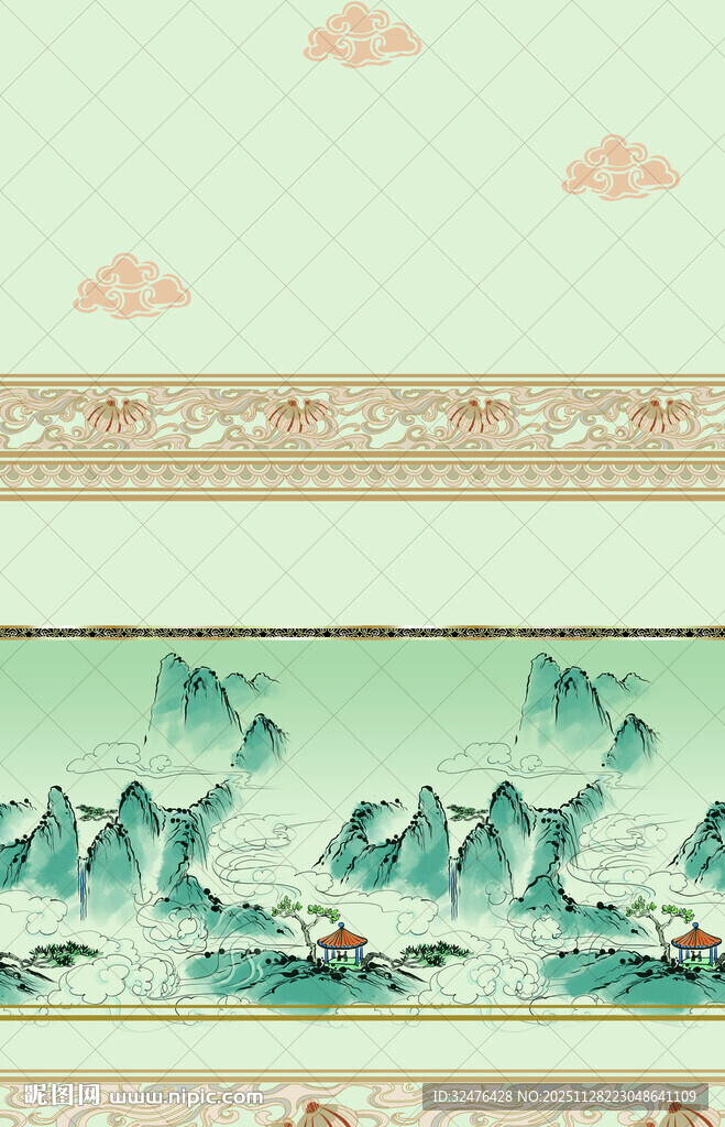 中式古典山水花鸟图案