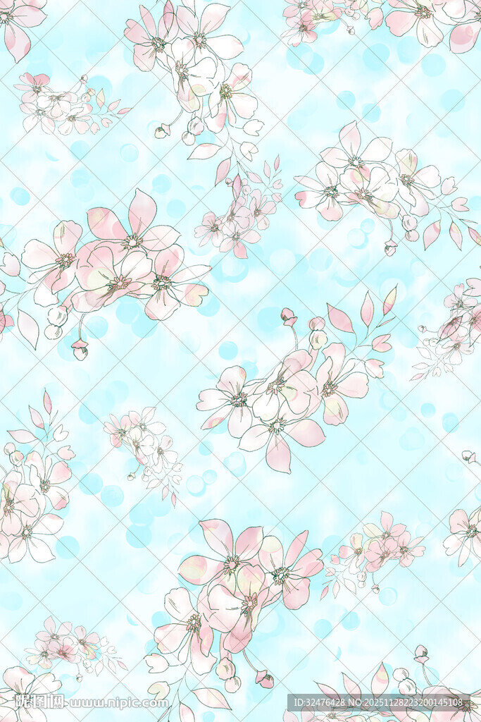 浅蓝色樱花浪漫花卉图案