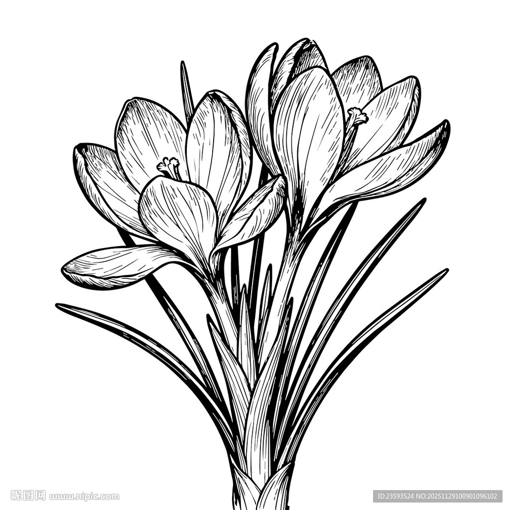 番红花 线稿矢量图