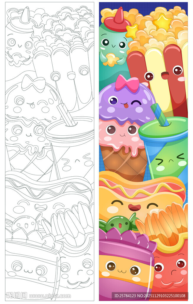 爆米花冰淇淋饮料热狗薯条插画