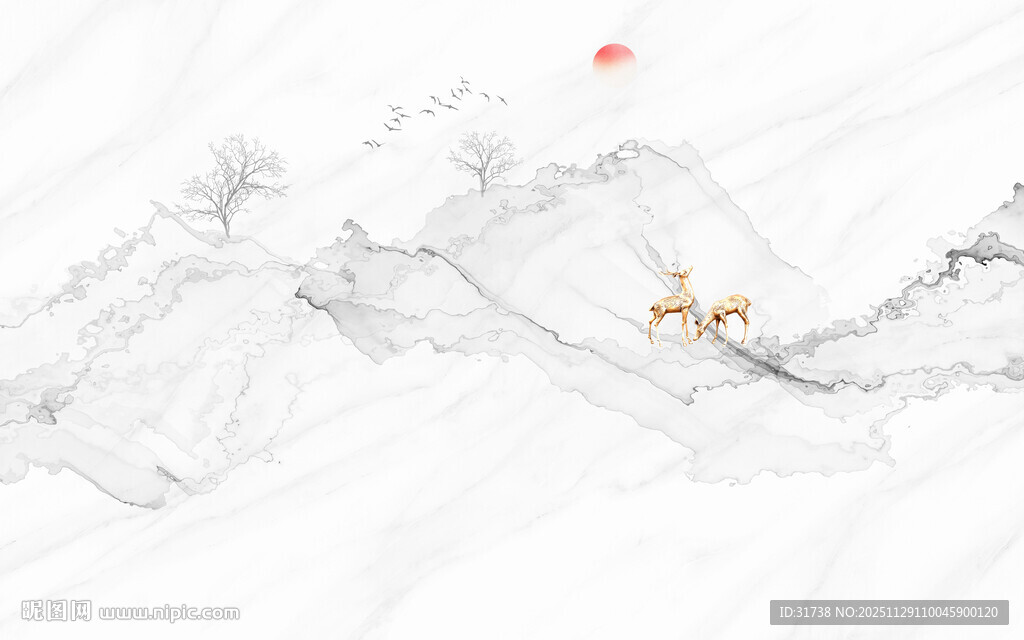 新中式壁画山水画电视背景墙