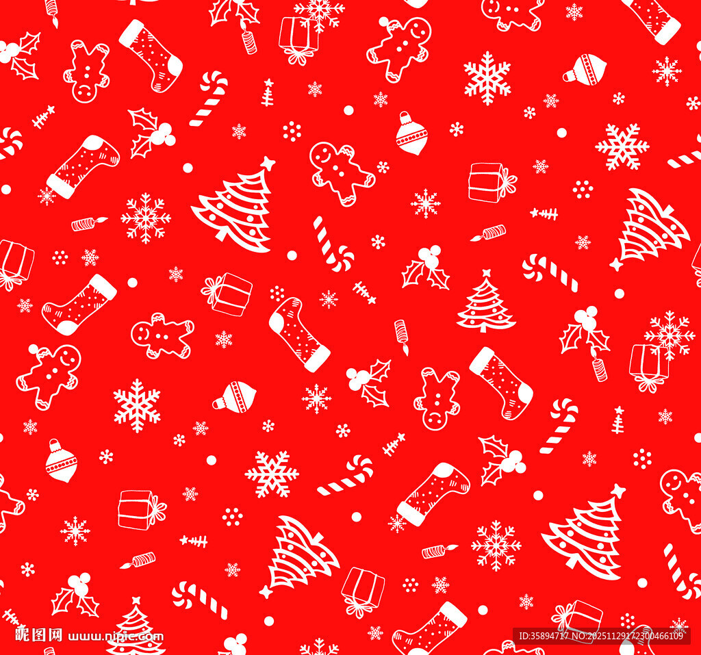 红色圣诞元素无缝图案