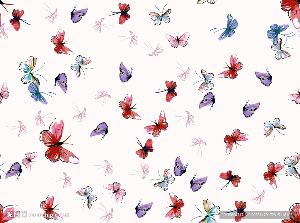 多彩蝴蝶花卉图案背景