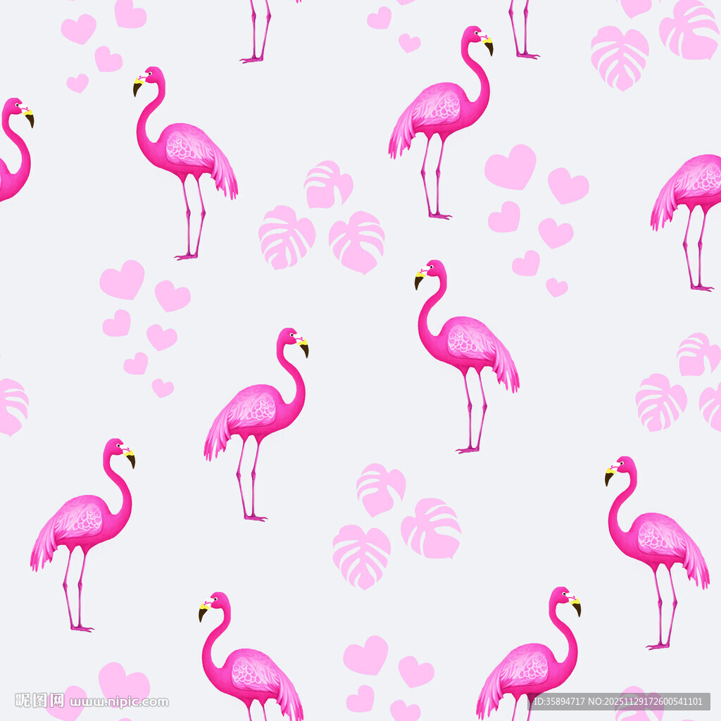 粉色火烈鸟与爪印图案