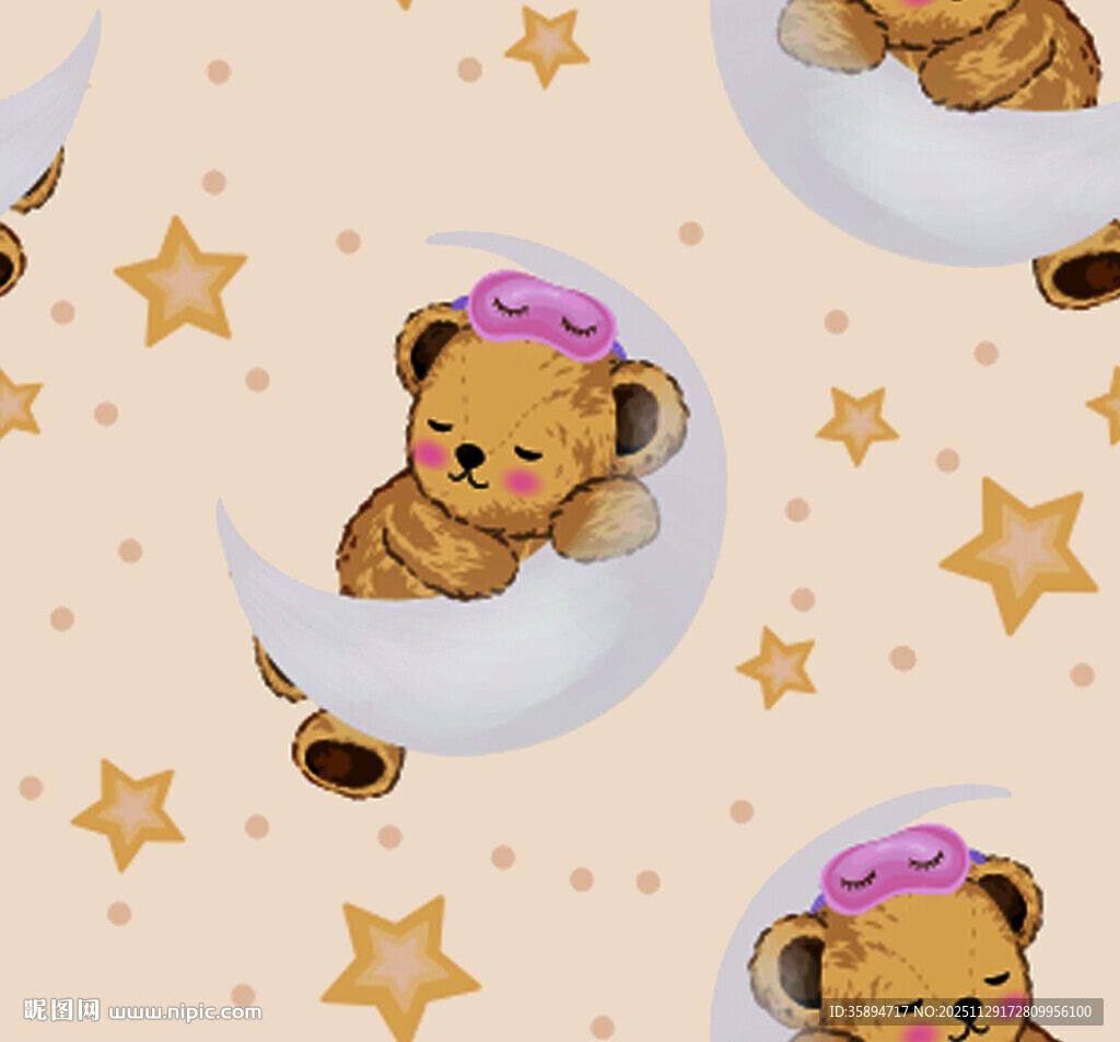 小熊坐月牙星星可爱图案