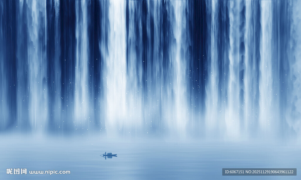 瀑布山水风景画