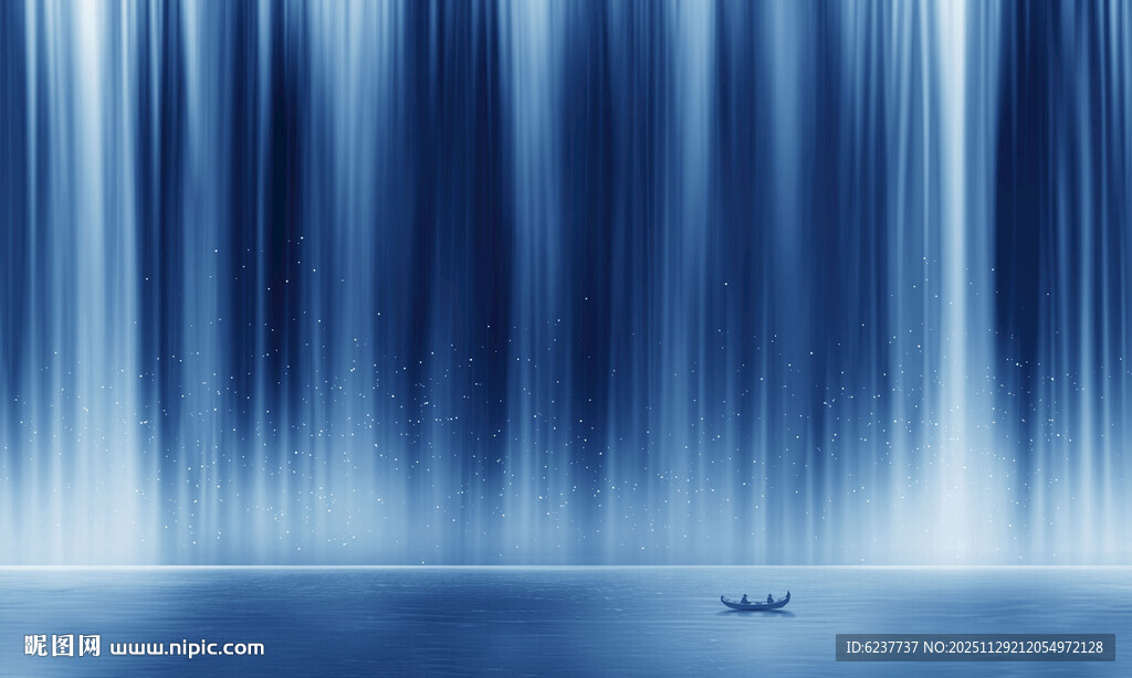 招财瀑布山水画