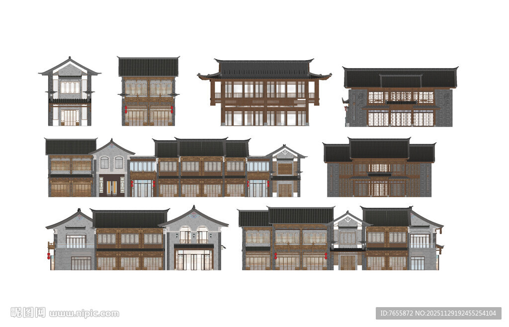民宿中式传统建筑外观模型