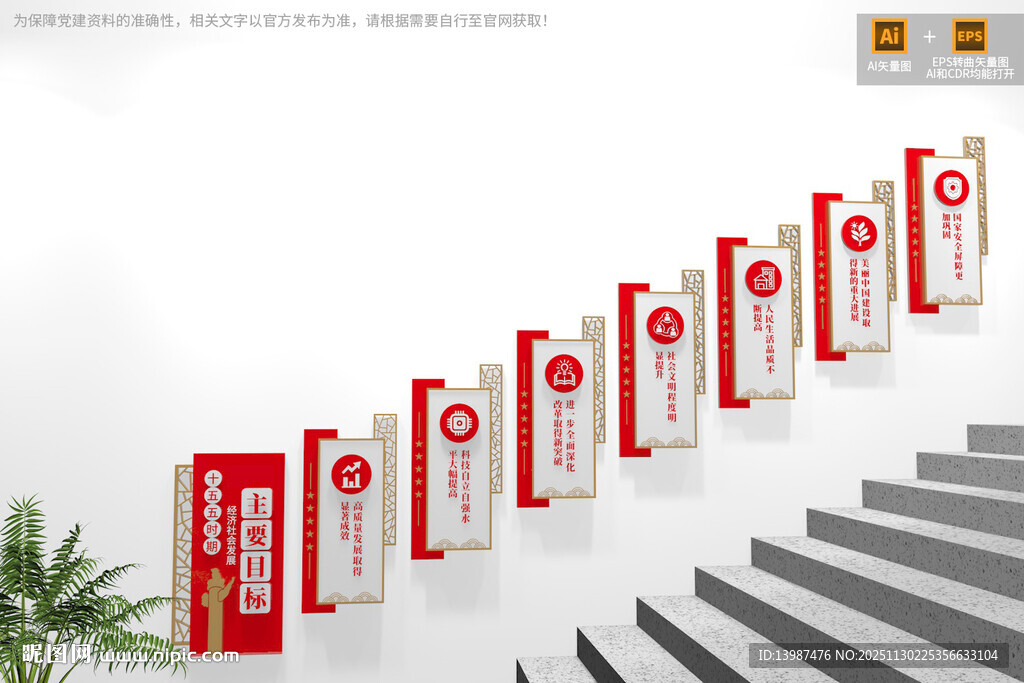 十五五主要目标楼梯文化墙