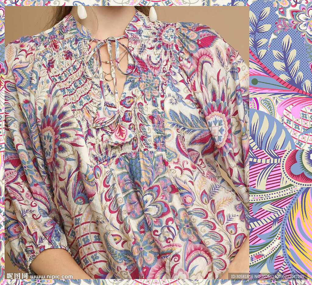 多彩花卉几何图案纹理