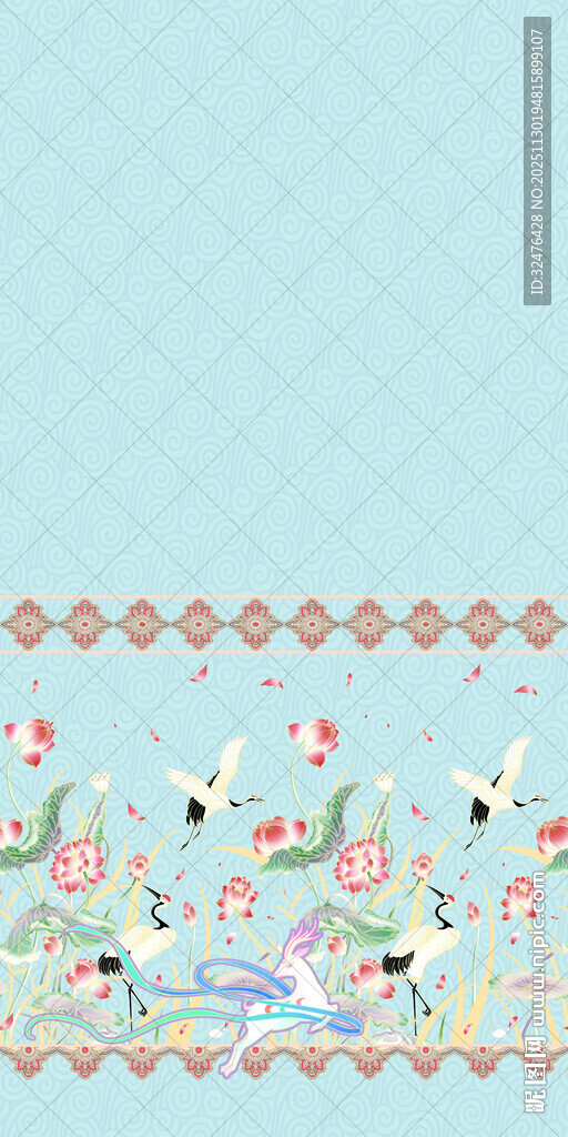 中式风仙鹤花纹装饰图案