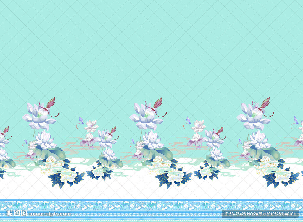 蓝底花卉图案装饰素材