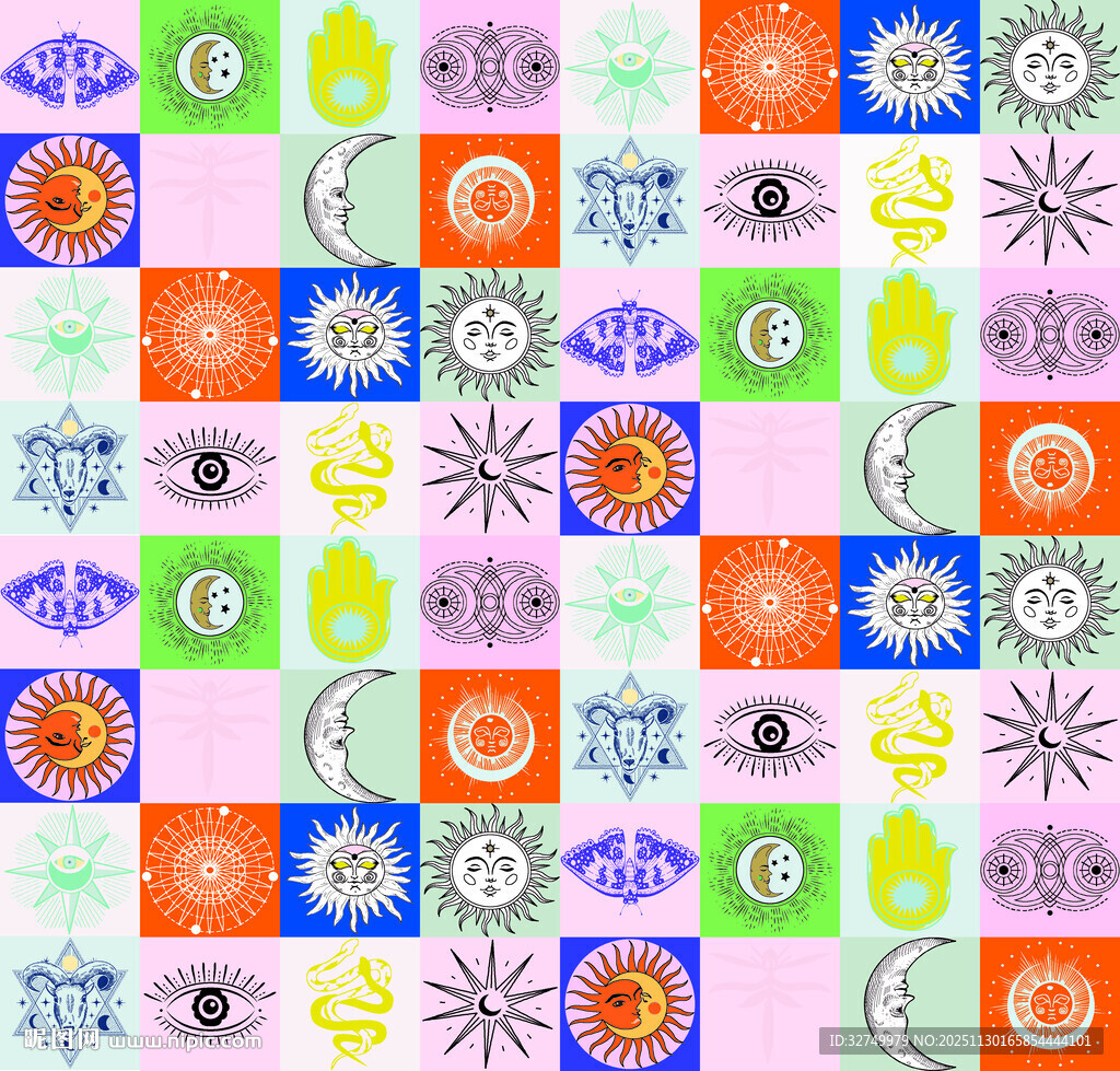 多彩眼睛图案无缝背景