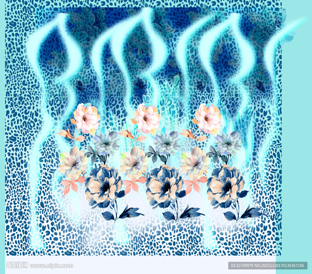 梦幻蓝调花卉图案设计