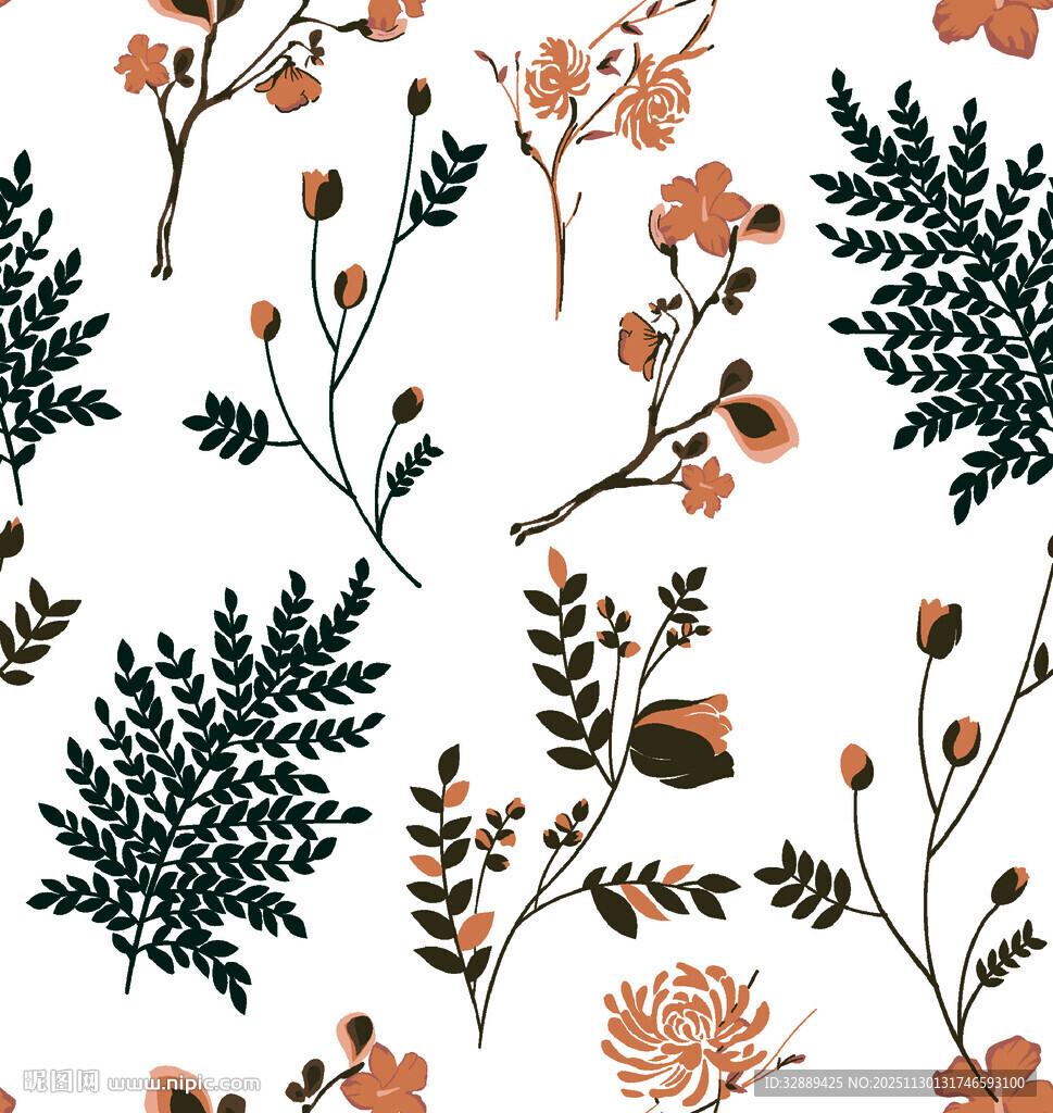花卉植物无缝图案设计